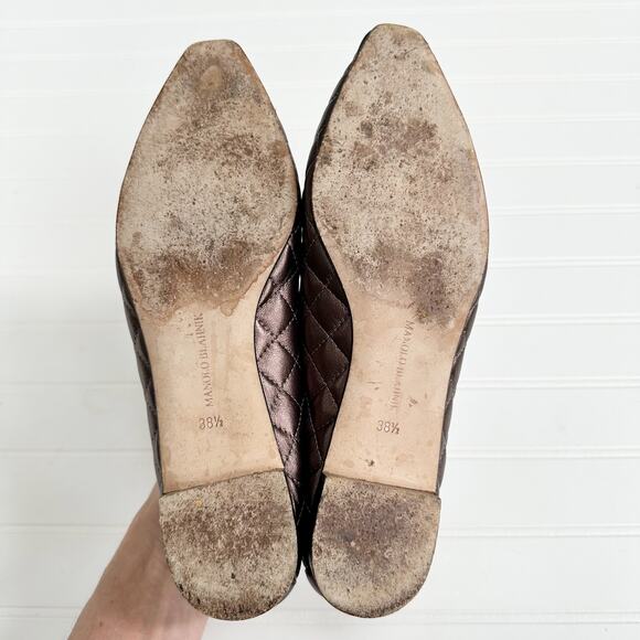 Manolo Blahnik Quilted Bronze Black Leather Almond Toe Ballet Flats Vintage 38.5 - Picture 5 of 7